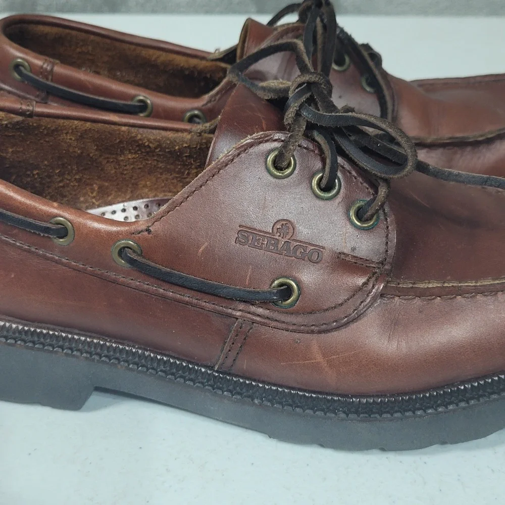 Sebago Lite Boat Shoes Mens 10.5 Brown Lites Deck Camp Shoes Leather USA Made